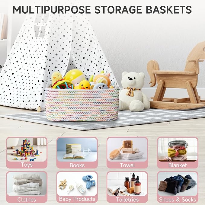 3 Pack Small Storage Baskets for Organizing, 11.8×7.8×5.1", Rainbow | Woven - Image 5