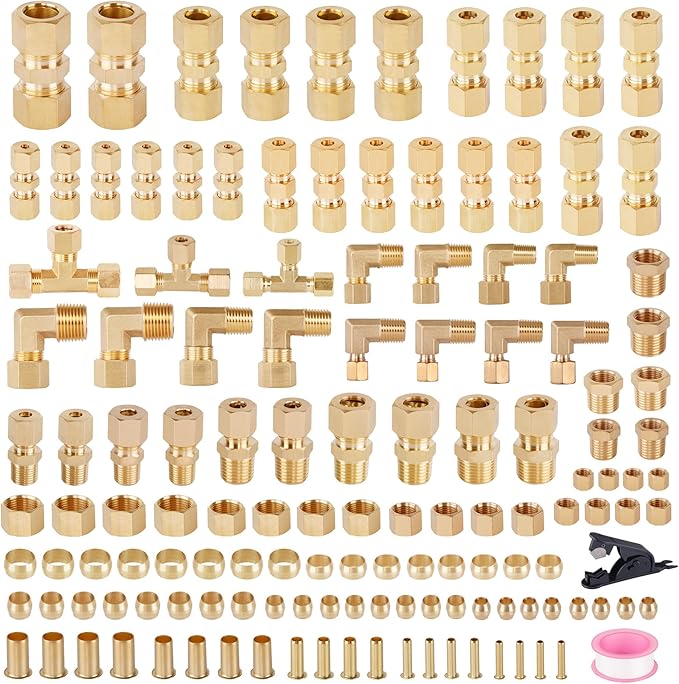135PCS Brass Compression Fittings Kit-1/8" 3/16" 1/4" 3/8" 1/2" | by Unknown