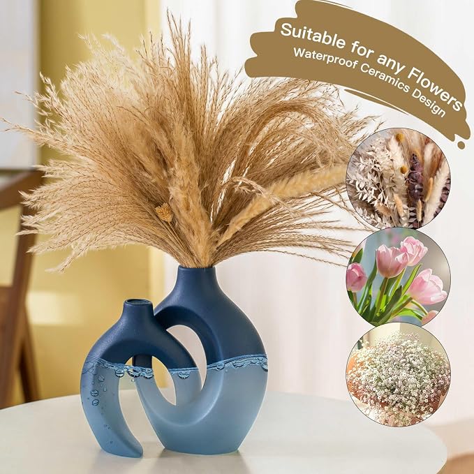Lvases Snuggle Hollow Ceramic Flower Vaseof 2, Matte Navy Blue Home Decor | - Image 3