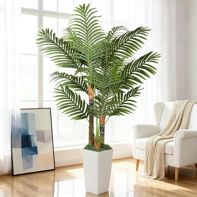 5ft Artificial Palm Tree Indoor Plant，Triple Faux Tropical Areca Floor Plant in by EOOIOGARDEN