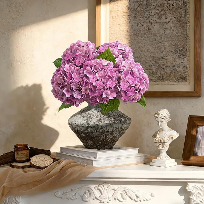 Pink Rose Red Hydrangea Artificial Flowers, Faux Hydrangea Flowers Outdoors - Image 3