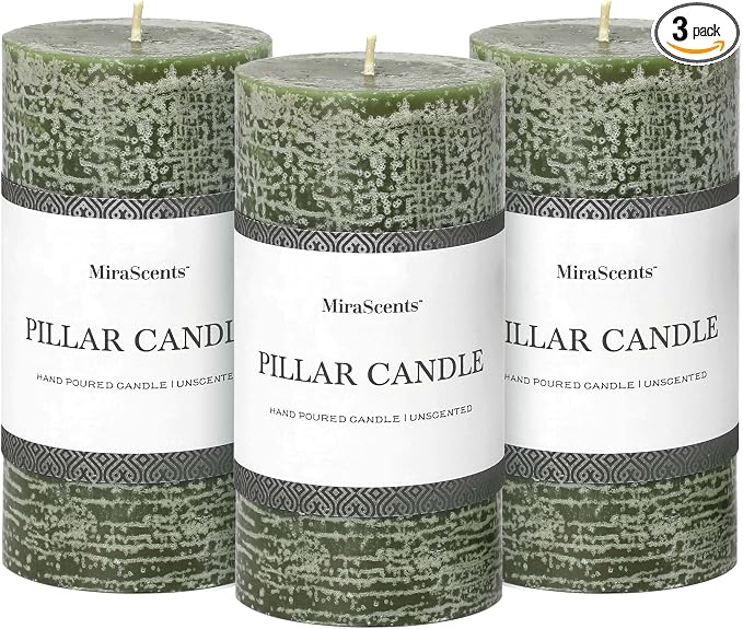 3x6 Inch Moss Green Pillar Candles Set of 3 by MiraScents