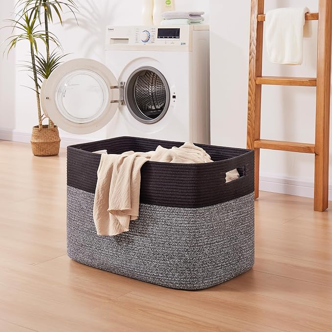 OIAHOMY 108L Extra Large Blanket Basket Dog Toy Basket Grey/Black | Rectangle - Image 6