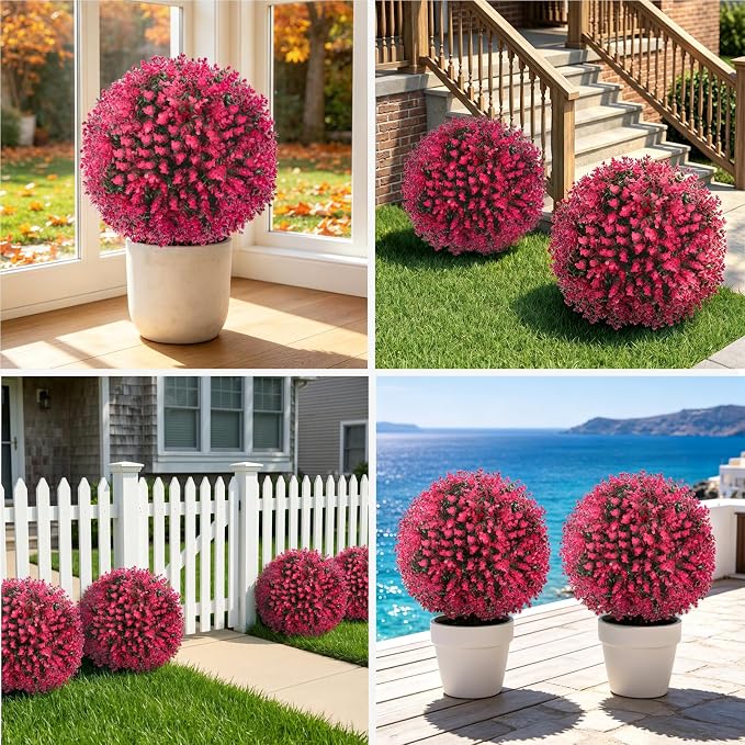 Artificial Red Eucalyptus Topiary Ball Tree, UV Resistant Faux Evergreen Trees - Image 6