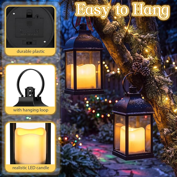 12 Pack 10 Inch Black Decorative Candle Lantern Bulk LED Flameless | Lanterns - Image 3
