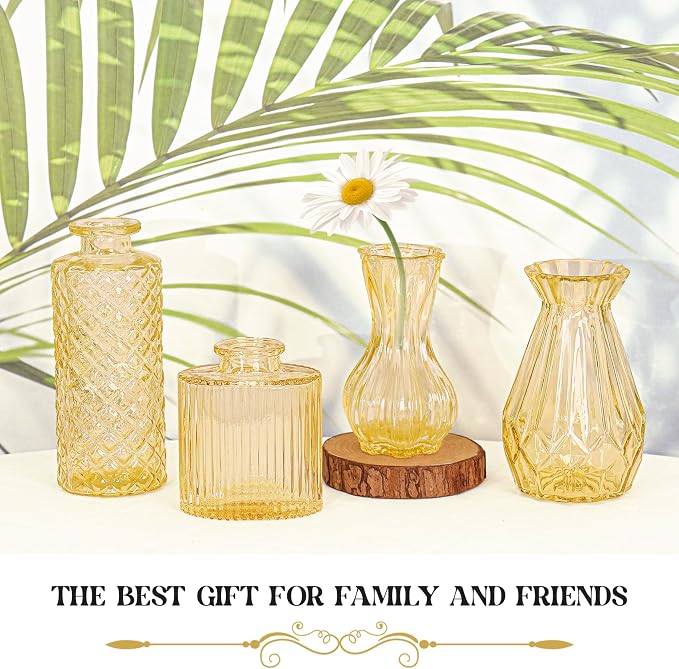 Set of 4 Glass Bud Vase Set, Small Vintage Clear Flower Vase Centerpieces - Image 3