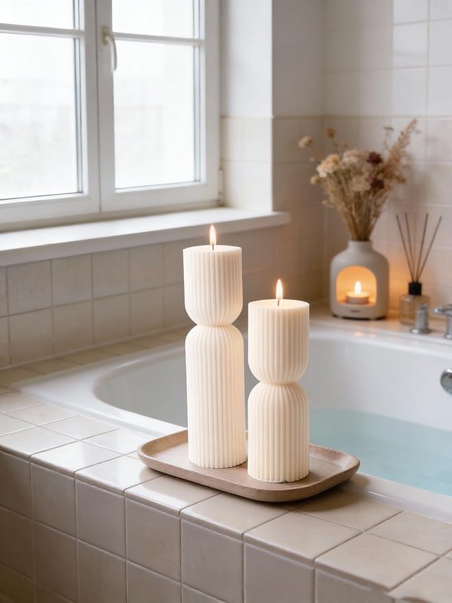 2 PCS Ribbed Pillar Candles Set, Soy Wax Scented Pillar Candles - Image 8