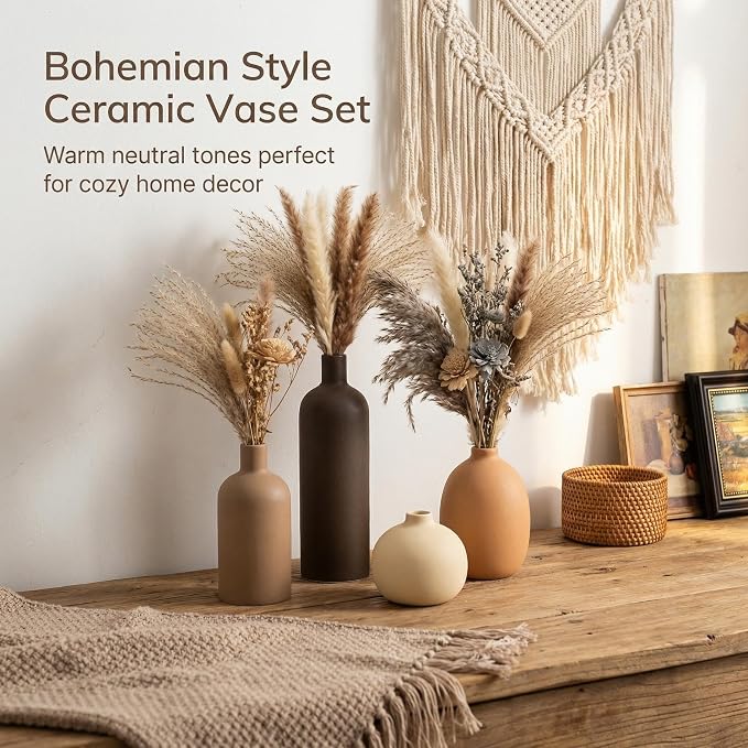 Neutral Ceramic Vase Set of 4, Modern Colors Home Decor, Rustic Farmhouse - Image 7