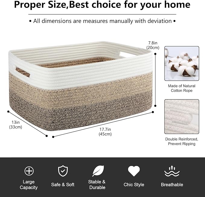 OIASKET Large Storage Basket for Organizing, Woven Rope Basket for Shelves - Image 2