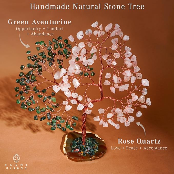 Handmade Healing Crystal Tree of Life Green Aventurine & Rose Quartz Chakra Tree - Image 2