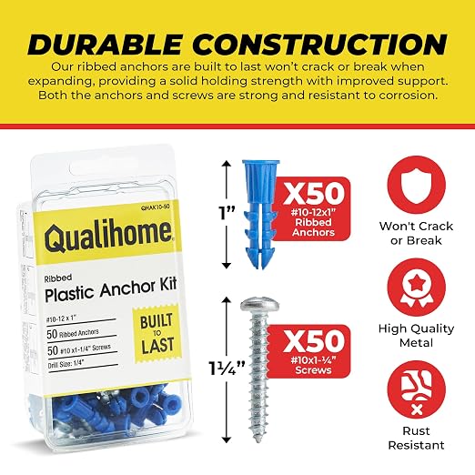 Qualihome Drywall Anchors and Screws Kit – 50 Anchors & 50 Screws - Image 4