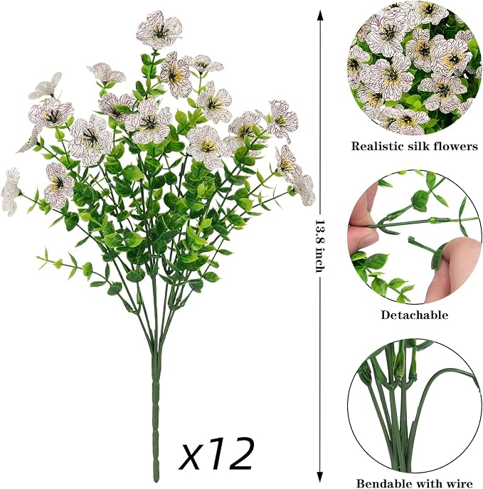 12 Pcs Artificial Flowers for Outdoors Decorations, UV resistant, faux plastic - Image 2