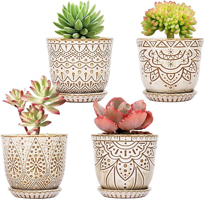 Gepege Ceramic Succulent Pots, 4 Inch Small Plant Pots by Gepege