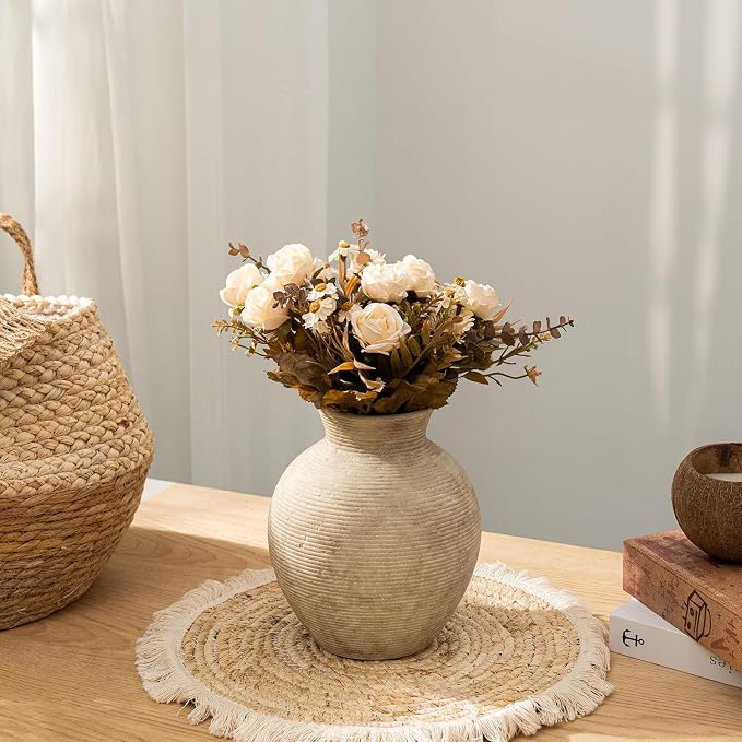7.48 Inch Vintage Ceramic Flower Vase, Rustic Farmhouse Vase - Image 8