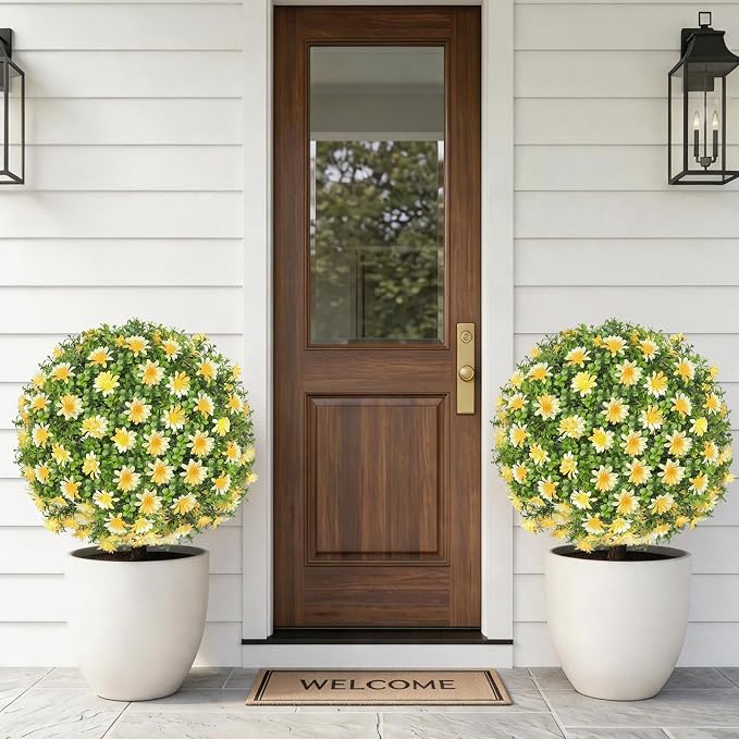 Artificial Yellow Boxwood Topiary Ball Tree - Image 8
