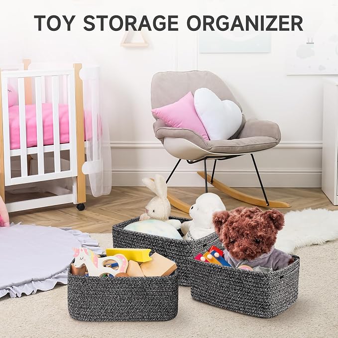 3 Pack Small Storage Baskets for Organizing, 11.8×7.8×5.1", Mixed Black | Woven - Image 5