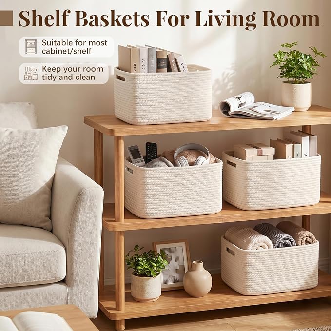 OIASKET 4Packs Natural Cotton Rope Storage Baskets - Image 5