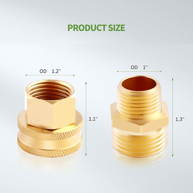 (2 Pack Lead-Free Metal Brass Garden Hose Threaded 3/4" GHT to 1/2" NPT Fitting - Image 2