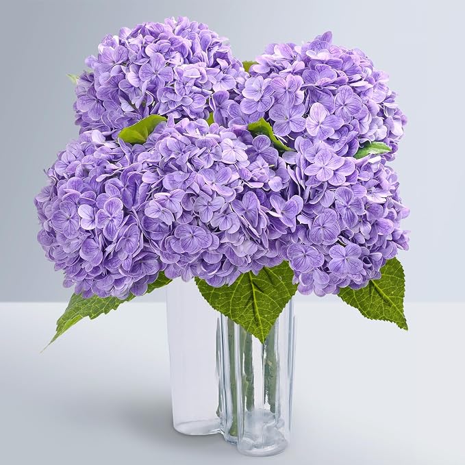 5 Pcs Purple Hydrangea Artificial Flowers, Latex Real Touch Faux Hydrangeas | by Waipfaru