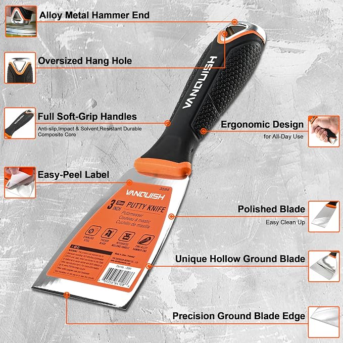 VANQUISH Stainless Steel Putty Knife, 3 Inch Paint Scraper - Image 3