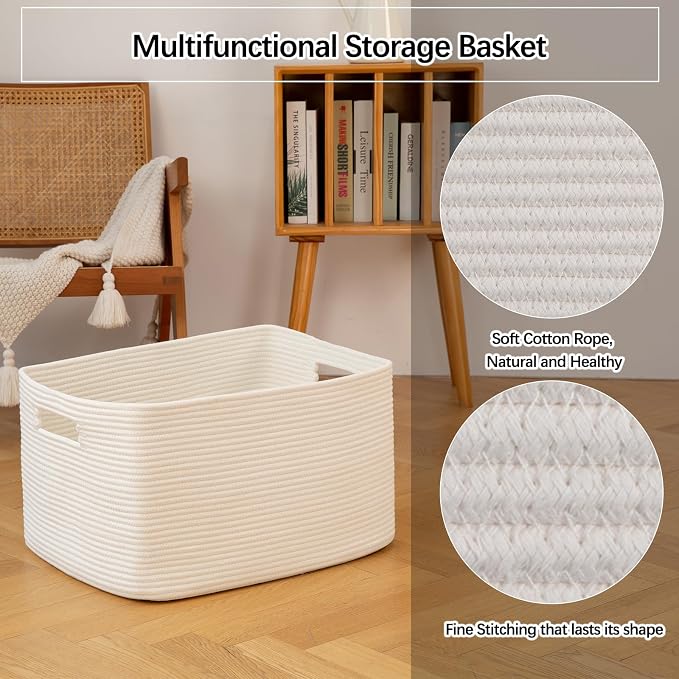 OIAHOMY 75L Large Blanket Basket, Woven Cotton Rope Baskets - Image 8