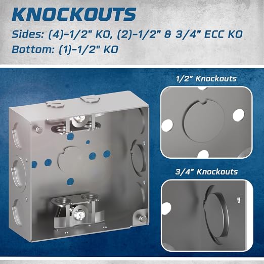 4" Square Welded Box 1-1/2” Deep 1/2" & 3/4" Eccentric KO - Image 7