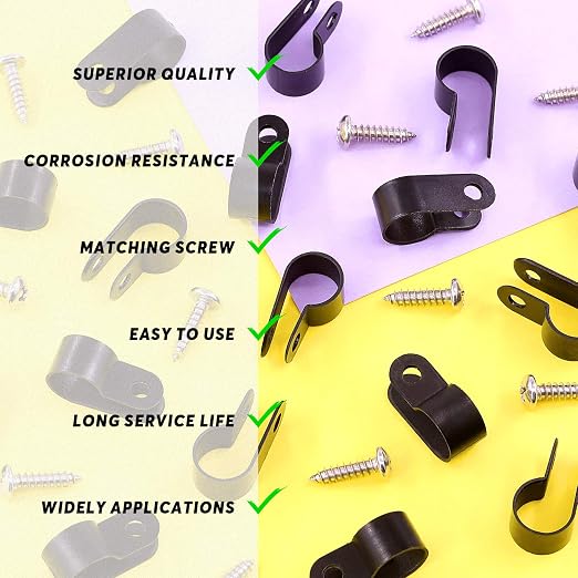 Swpeet 60 Pack Black 1/2 Inch Nylon Plastic R-Type Cable Clips Clamp Kit - Image 6