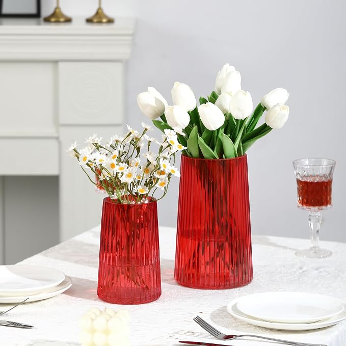 Ribbed Flower Vases Set of 2, Flower Vase - Image 4