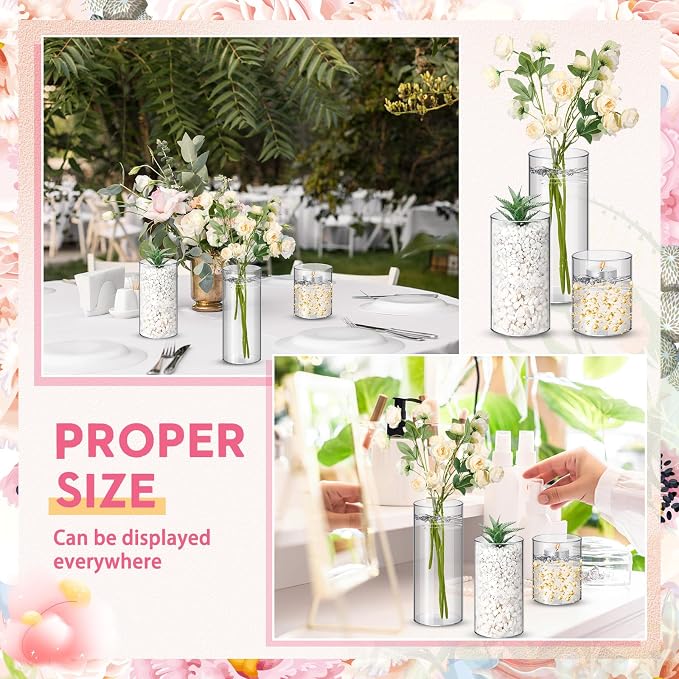 Nuogo 48 Pcs Plastic Cylinder Vases Tall Plastic Flower Vases - Image 5