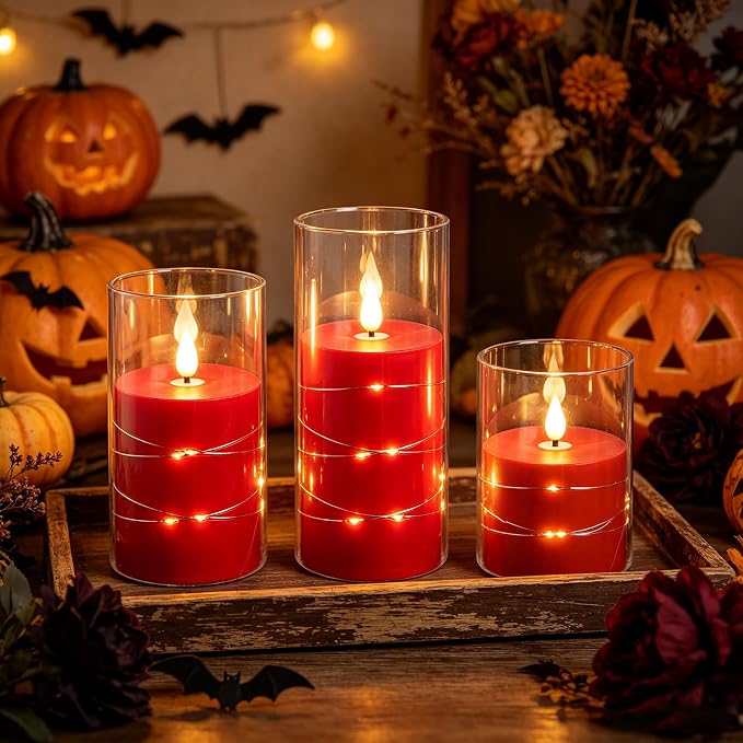 Da by 3 Pack Red Transparent Acrylic Flameless Taper Candles, Flickering Black - Image 5