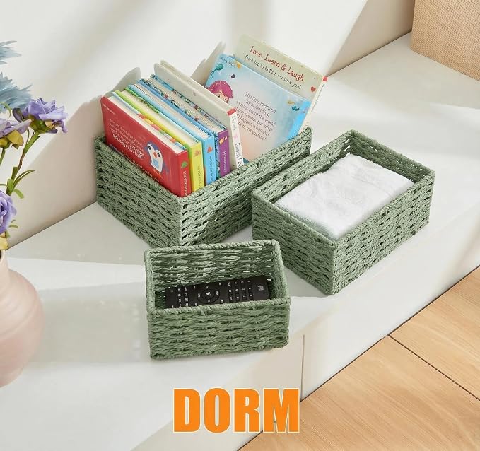 Small Wicker Basket for Organizing, Woven Storage Basket Set of 3 - Image 5