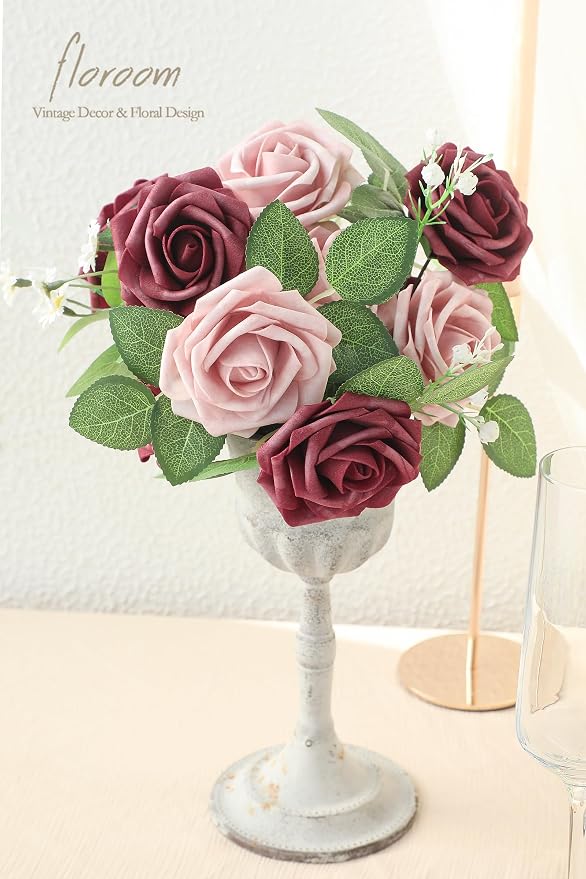 Artificial Flowers 25pcs Real Looking Cinnamon Rose & Shabby Pink Foam Fake - Image 4