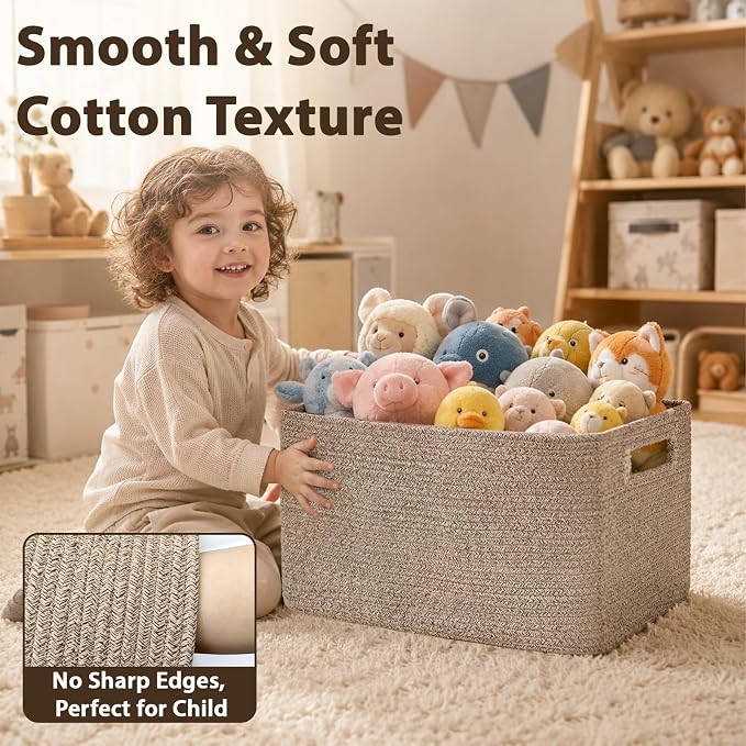 Optish 95L Large Woven Blanket Basket, Cotton Rope Laundry Basket, a lot of Toys - Image 5