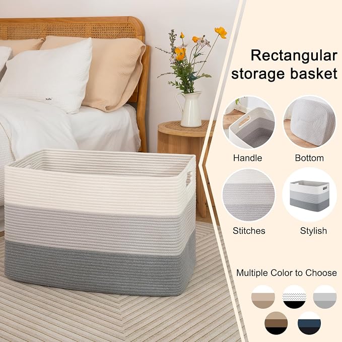 OIAHOMY Blanket Basket Laundry Basket Dog Toy Basket 108L Gradient Grey | Large - Image 5