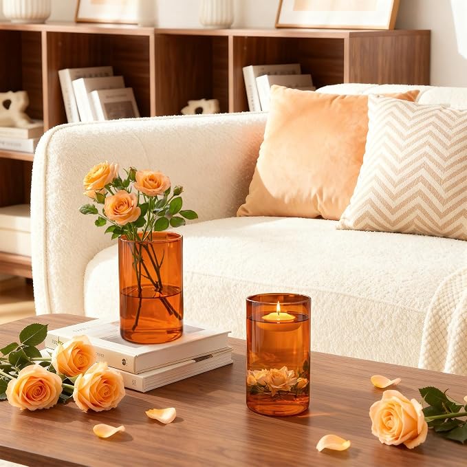 12pcs 6 Inch Amber Glass Cylinder Vases - Image 5