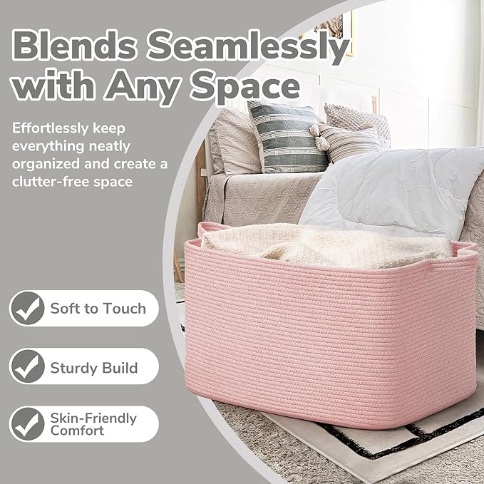 Goodpick Large Woven Rope Blanket Basket, 75L | 21.6'' x 14.9'' x 11.8'' - Image 5