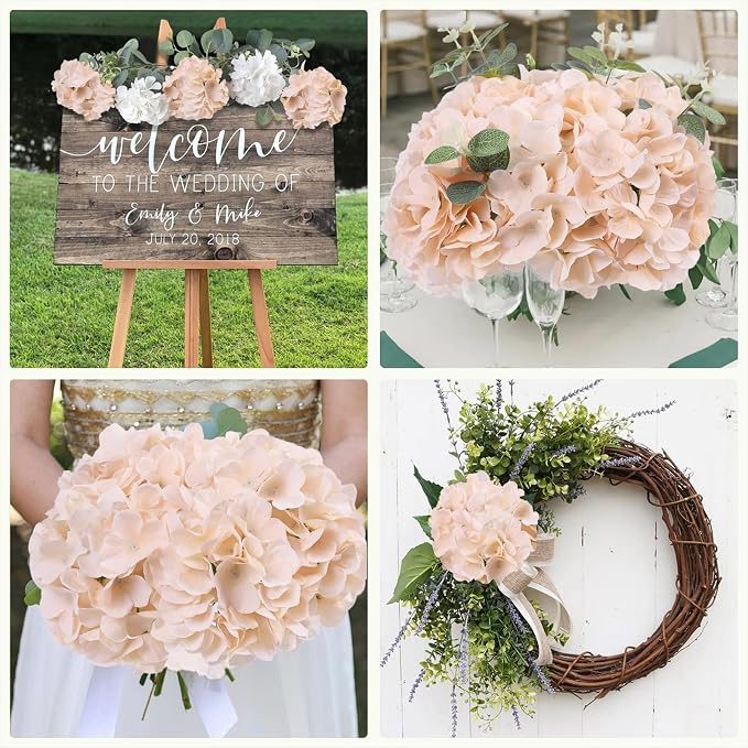 AVIVIHO 65pcs Fake Flowers Champagne Hydrangea Artificial Flowers Bulk Silk - Image 3