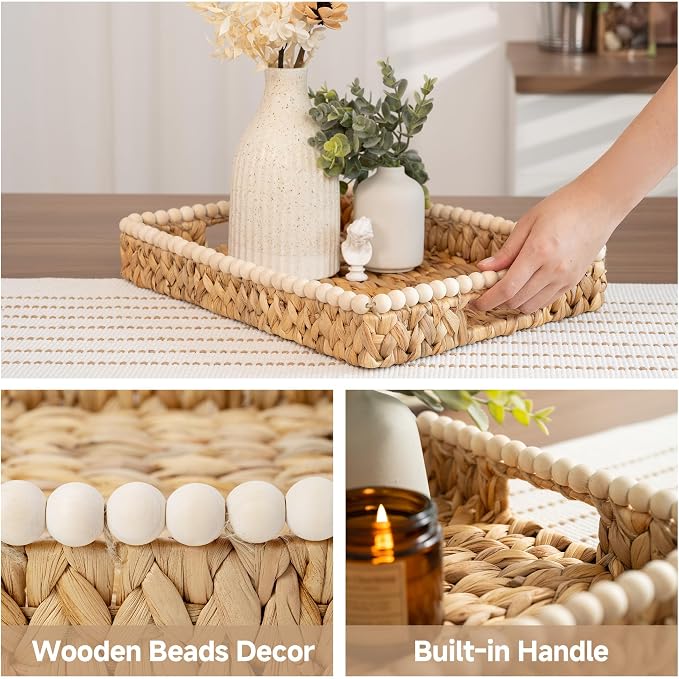 StorageWorks Decorative Trays for Home Decor, Wicker Coffee Table Tray | - Image 5