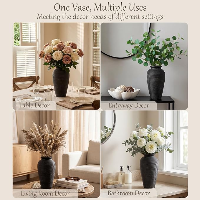 11.02 Inch Tall Vintage Ceramic Flower Vase, Rustic Farmhouse Vase - Image 5