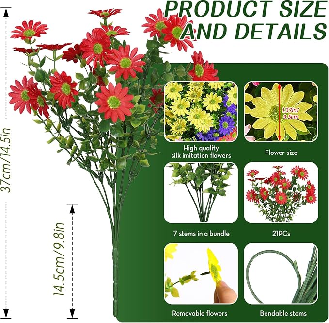 Alupssuc 40 Bundles Artificial Daisies Flowers Fake Silk Plant - Image 7