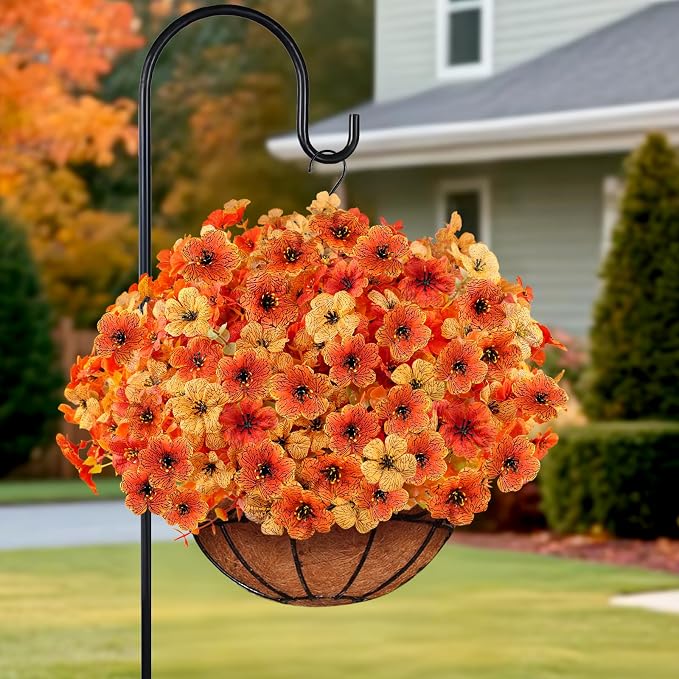 16PCS Artifcial Fall Flowers for Outdoor Decorations, Mix Orange | Realistic - Image 4