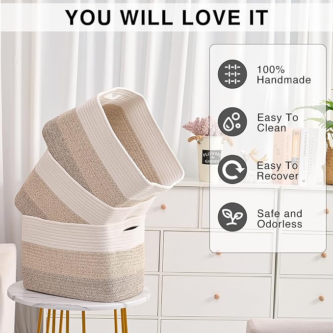 ICERZCZ Storage Baskets for Organizing Shelves, Woven Cotton Rope Bins for Baby - Image 5
