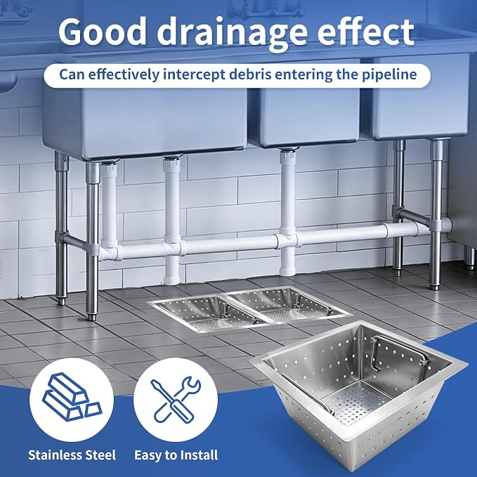 Commercial Floor Drain Strainer 10x10x5 Inch Stainless Steel Basket - Image 3