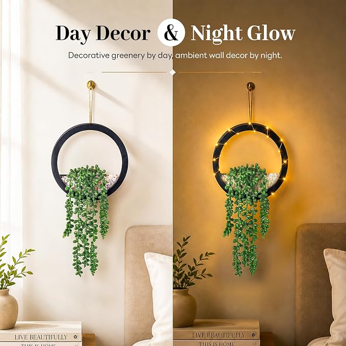 Der Rose 2 Pack Fake Lighted Hanging Succulent Plants - Image 4