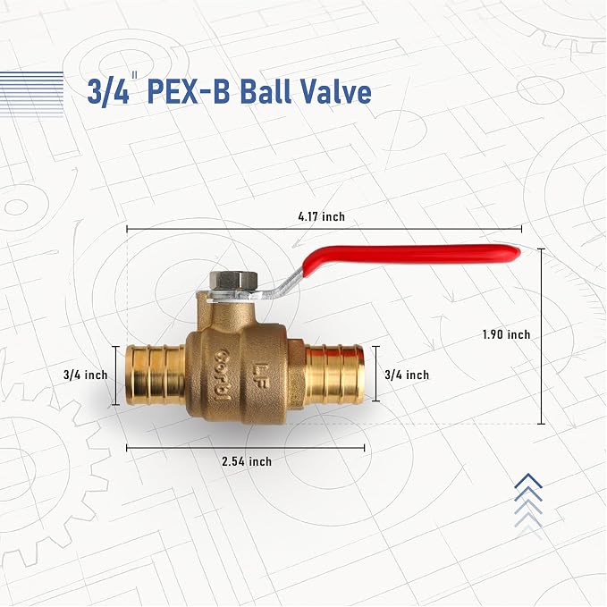 3/4 INCH PEX-B Ball Valves, Lead-Free Brass Full Port Shut-Off Valve - Image 2