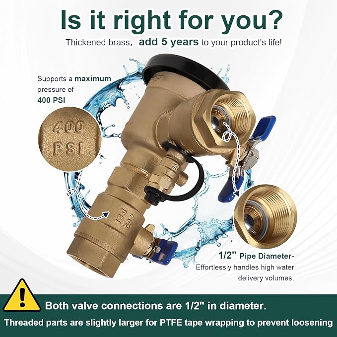 1/2" Brass Pressure Vacuum Breaker, Max 400PSI Sprinkler Backflow Preventer - Image 4