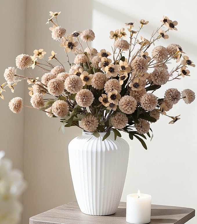 Fake Kiku Flowers, Faux Silk Pompon Mums Artificial Flowers, Chrysanthemum - Image 3