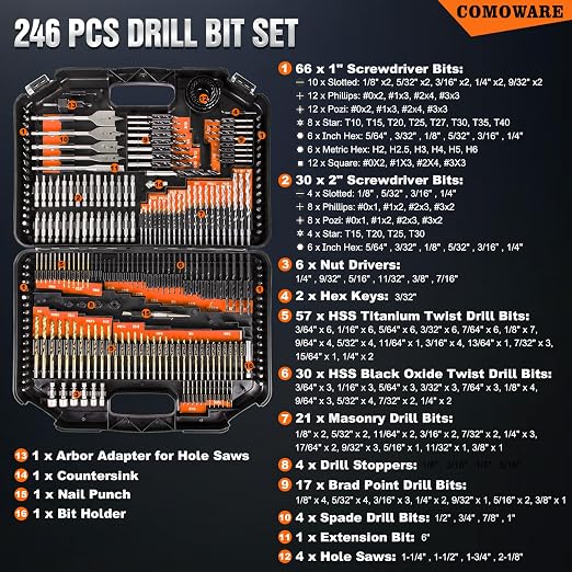 COMOWARE Drill Bit Set, Screwdriver Drill Bits Set Combo Kit - Image 2