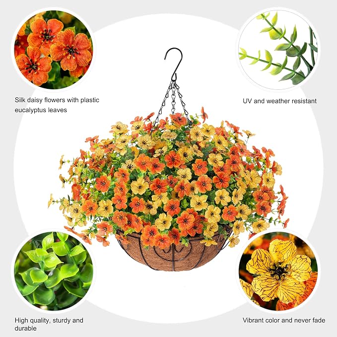 Artificial Fake Hanging Mums Plants Flowers Basket - Image 5