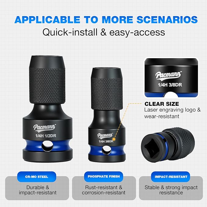 Impact Wrench Adapter Set 1/2, 1/4-Inch Drive to 1/4-Inch Hex | Quick-Change - Image 2